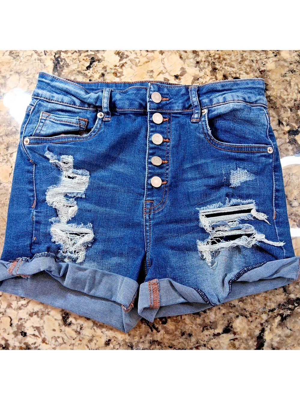 Size 26 Aeropostale Distressed Jean Shorts Button Up High Rise Womens Shorts